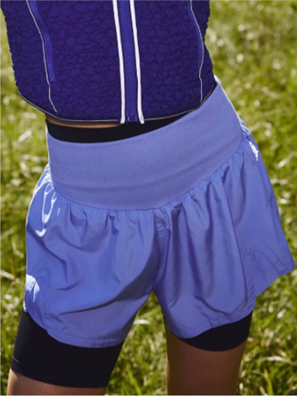 NEW! Free People FP Movement L CARPE DIEM Blueberry Athletic Shorts Periwinkle